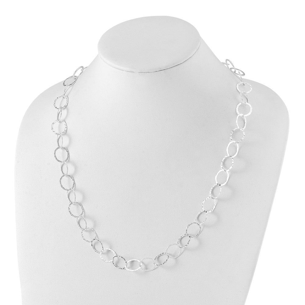 Sterling Silver Polished Hammered Circle Link Necklace