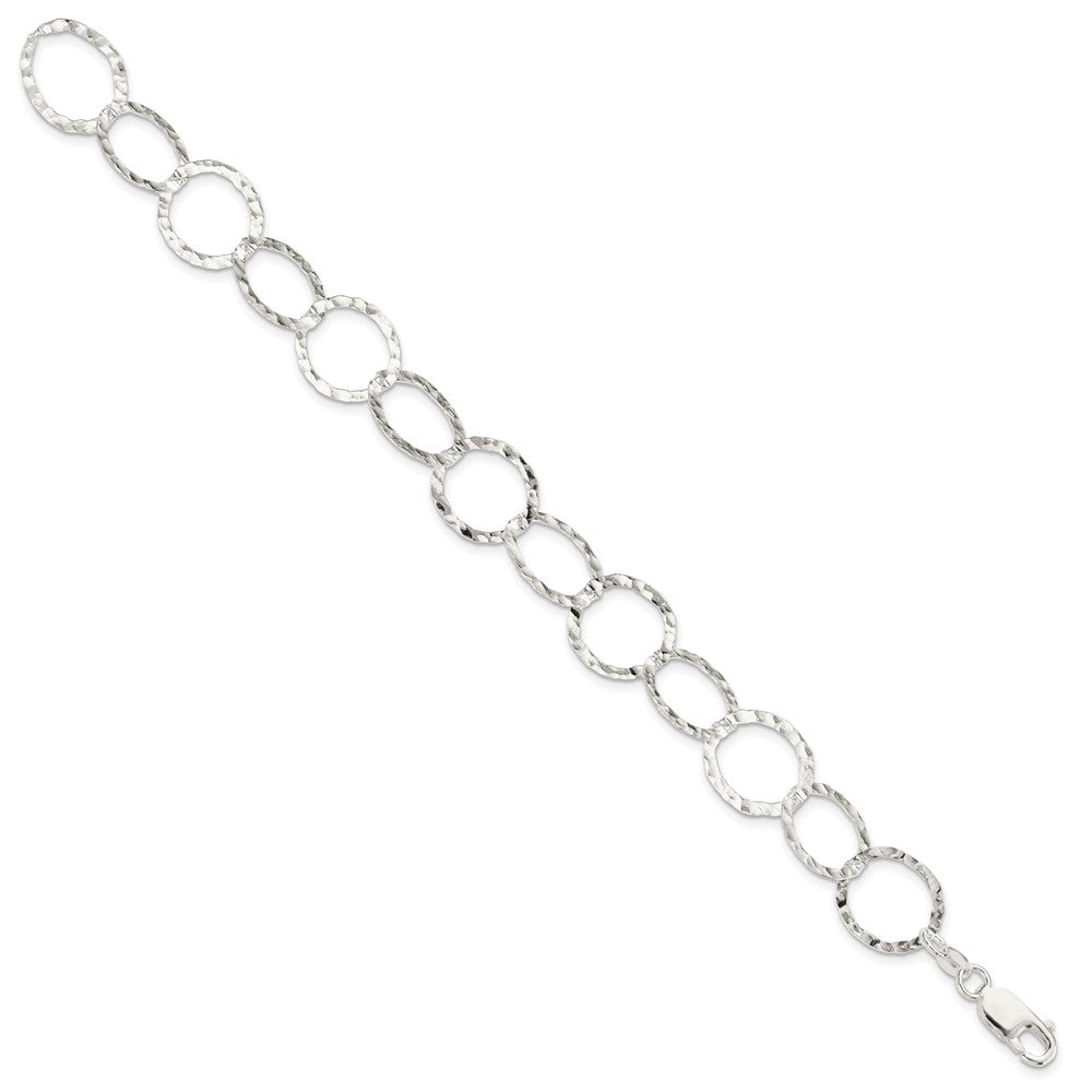 Sterling Silver Polished Hammered Circle Link Bracelet