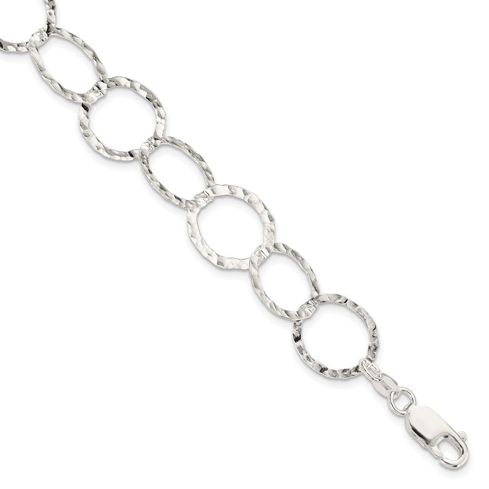 Sterling Silver Polished Hammered Circle Link Bracelet