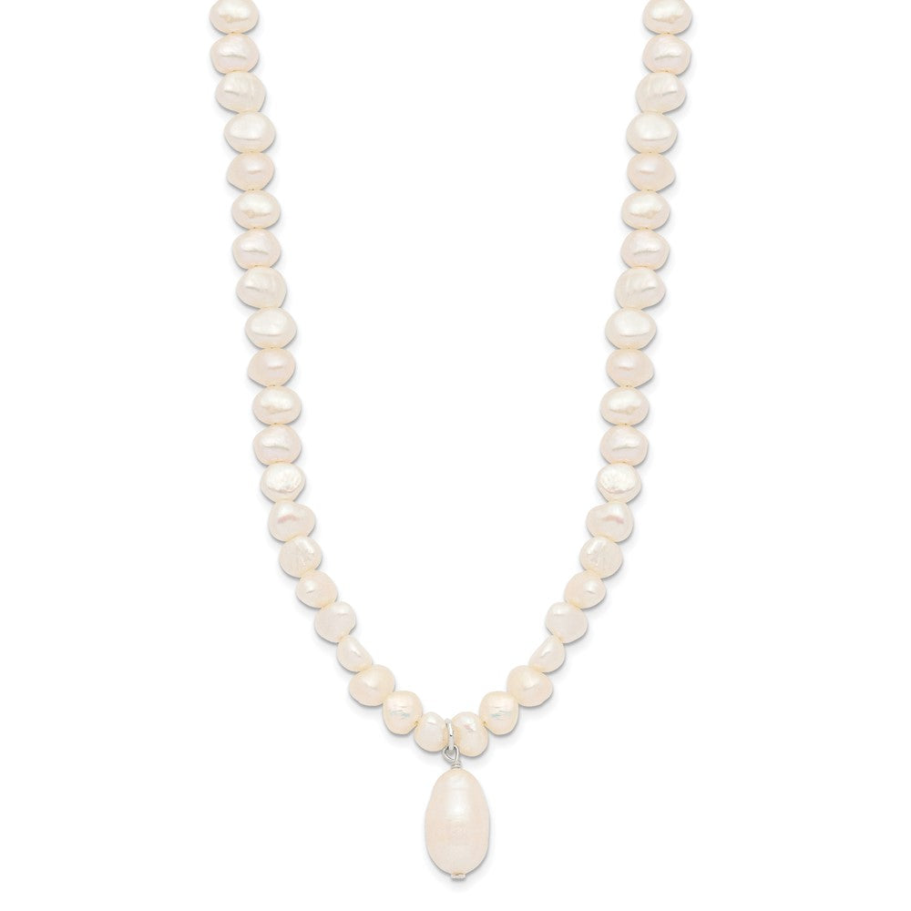 Sterling Silver Baroque and Rice Freshwater Cultured Pearl Drop with Extension Necklace
