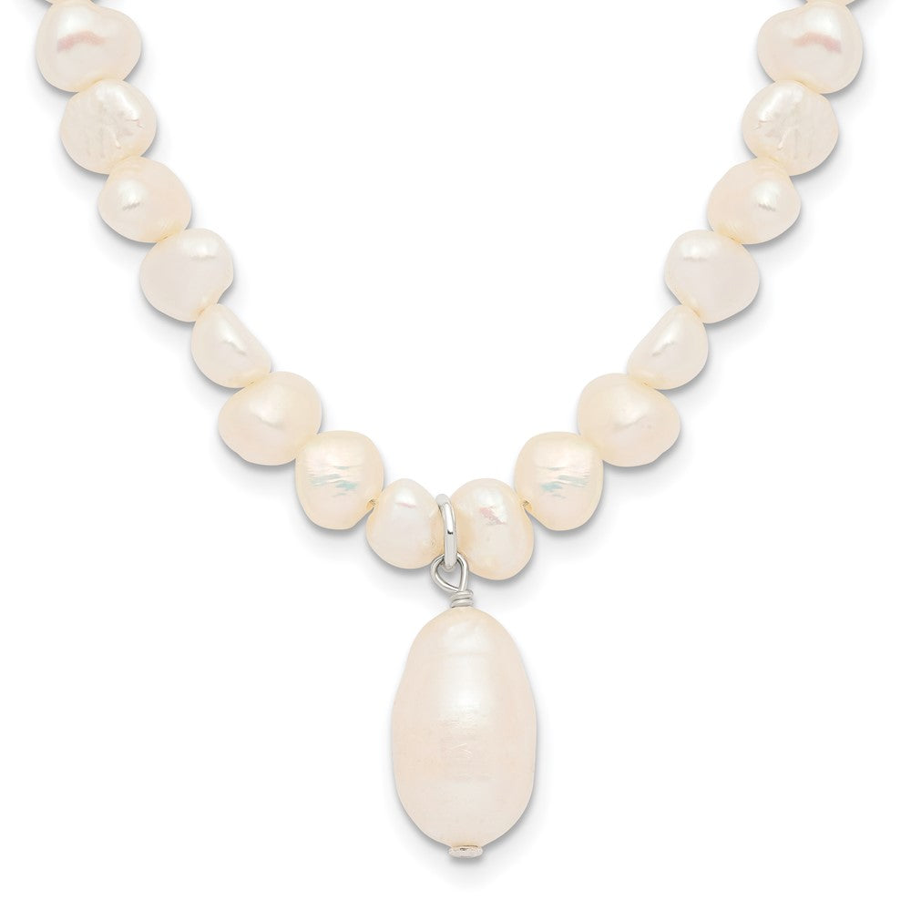 Sterling Silver Baroque and Rice Freshwater Cultured Pearl Drop with Extension Necklace