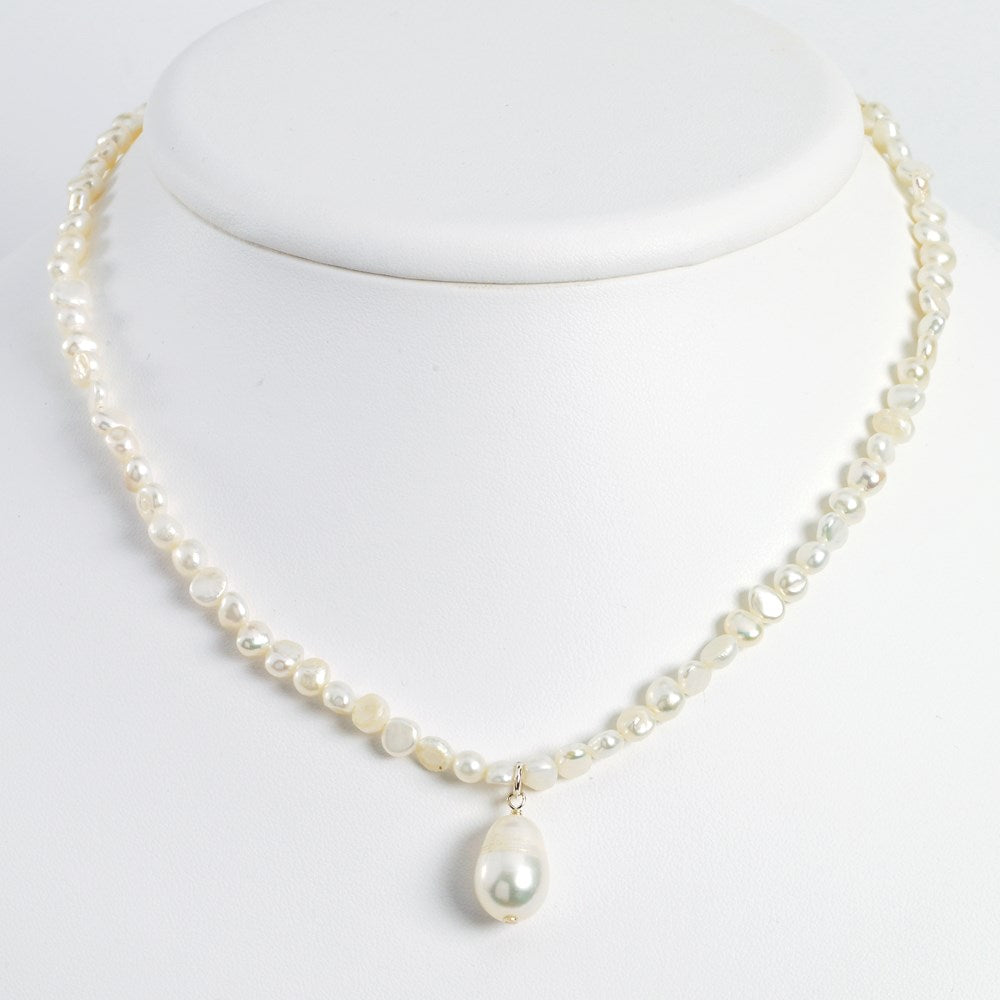 Sterling Silver FW Cultured Pearl Drop Necklace