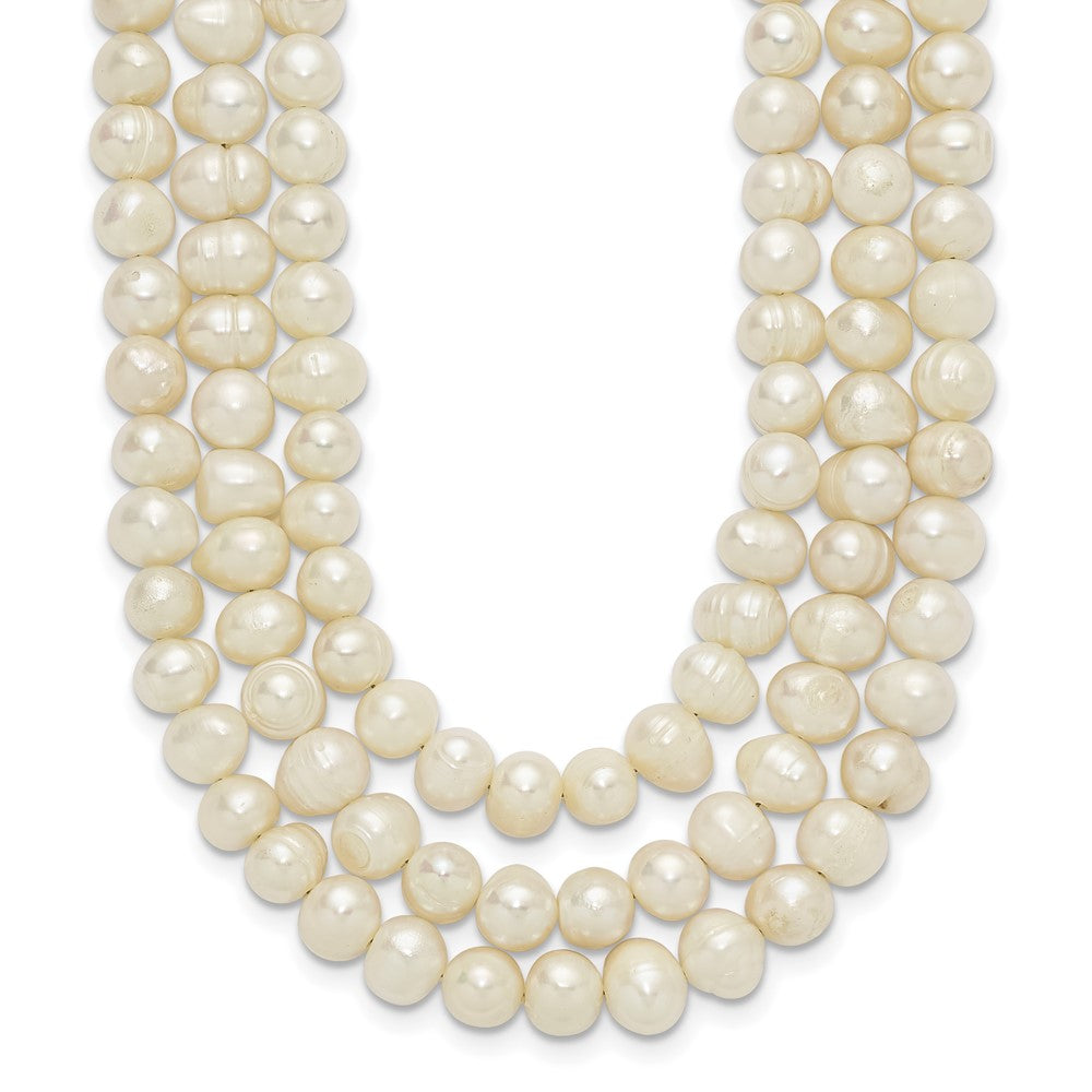 Sterling Silver Triple-Strand 6- White Freshwater Cultured Pearl Necklace