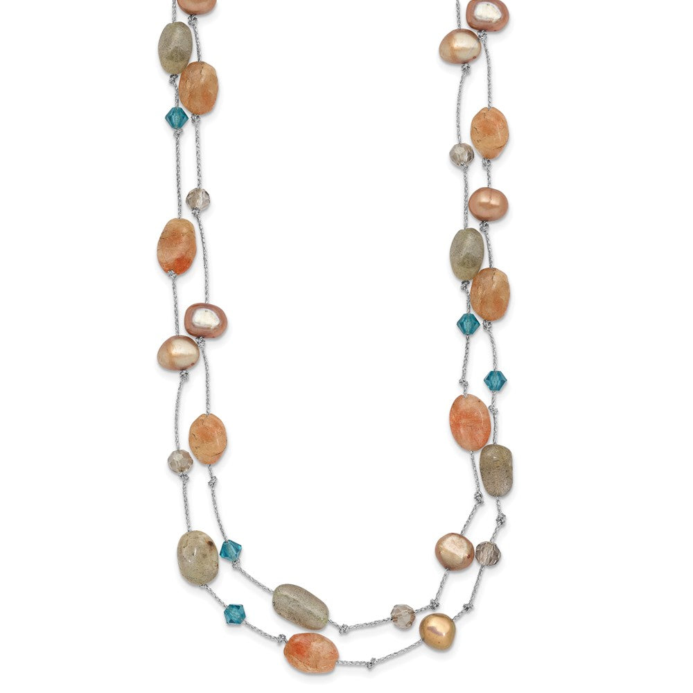 Labradorite/Red Moonstone/Freshwater Cultured Pearl/Crystal 2-Strand Necklace