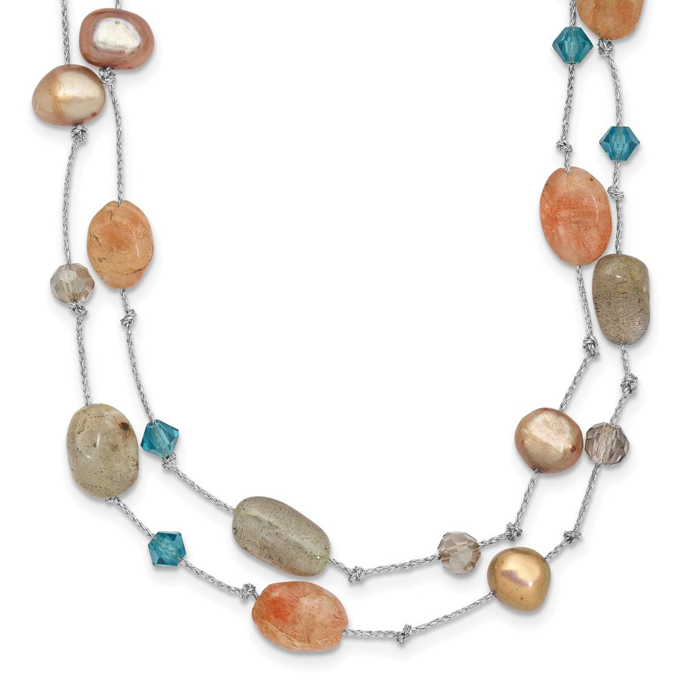 Labradorite/Red Moonstone/Freshwater Cultured Pearl/Crystal 2-Strand Necklace