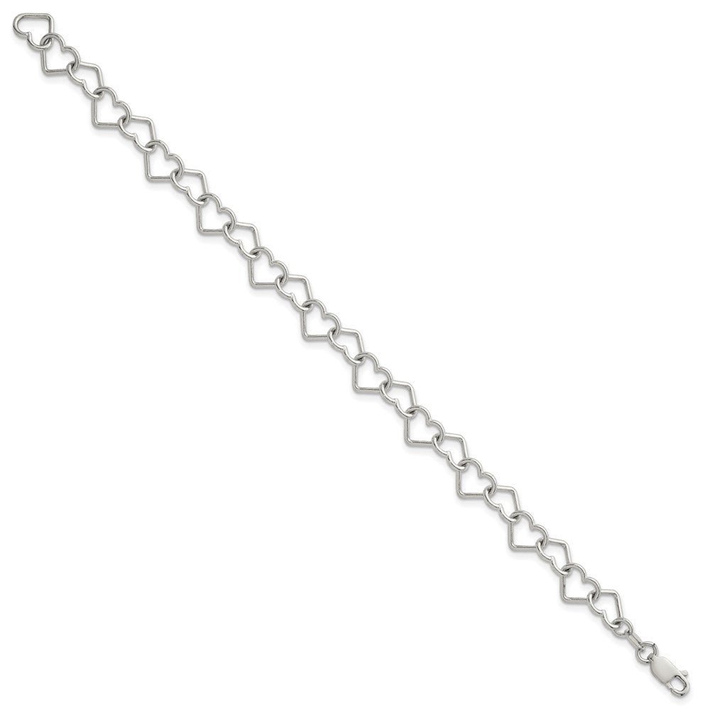 Sterling Silver Polished Fancy Heart Link Bracelet