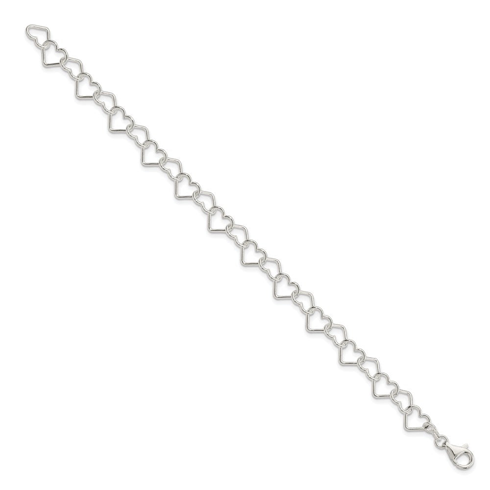Sterling Silver Polished Fancy Heart Link Bracelet