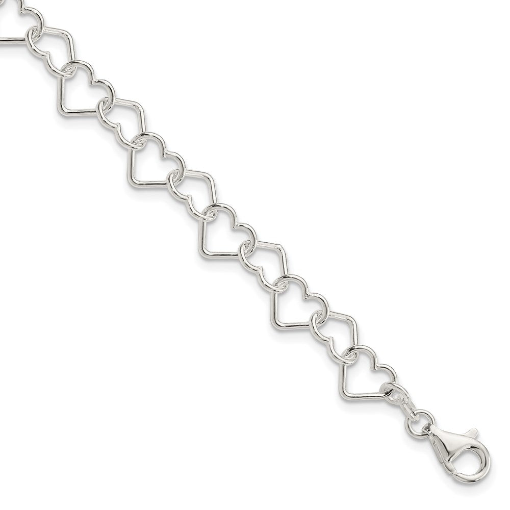 Sterling Silver Polished Fancy Heart Link Bracelet