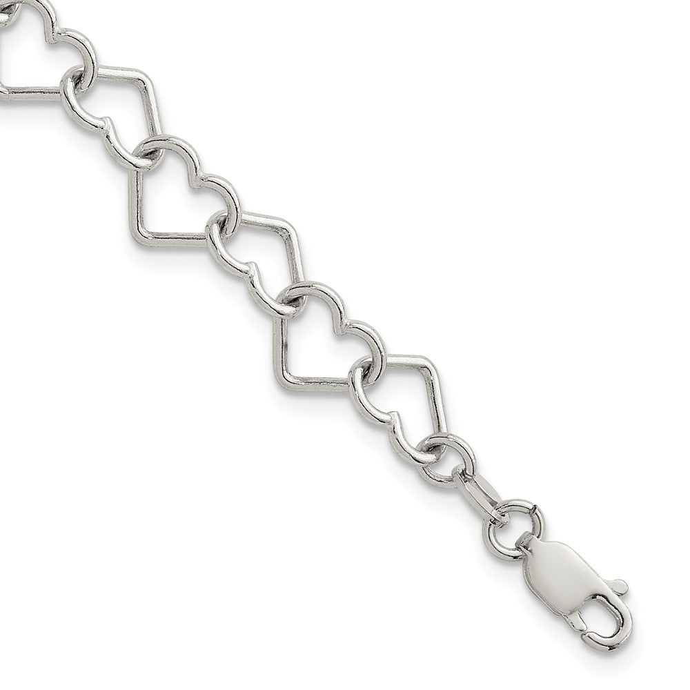 Sterling Silver Polished Fancy Heart Link Bracelet
