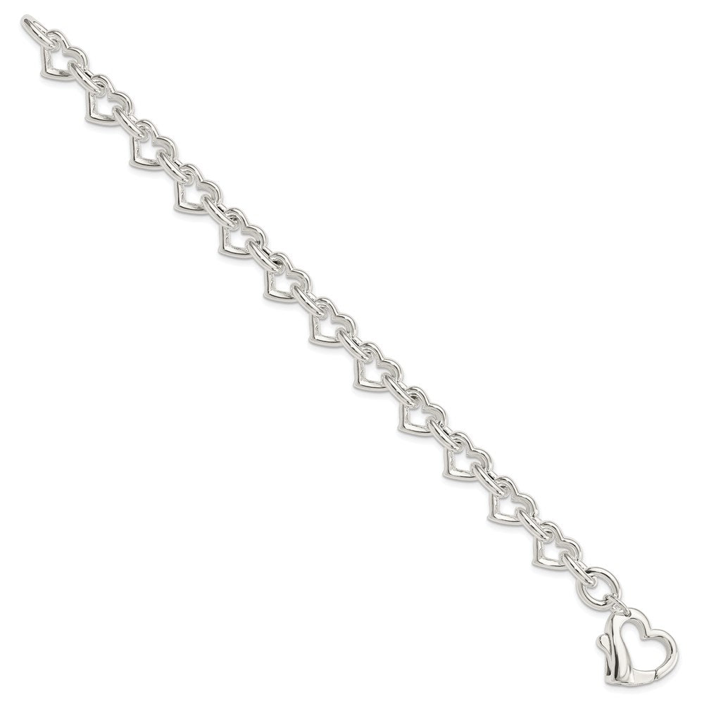 Sterling Silver Polished Fancy Heart Link Bracelet