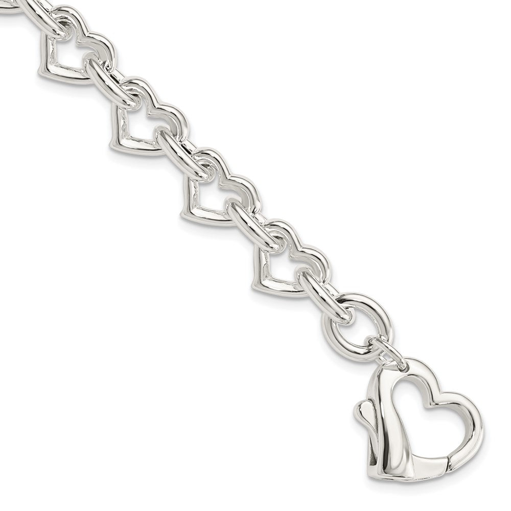Sterling Silver Polished Fancy Heart Link Bracelet