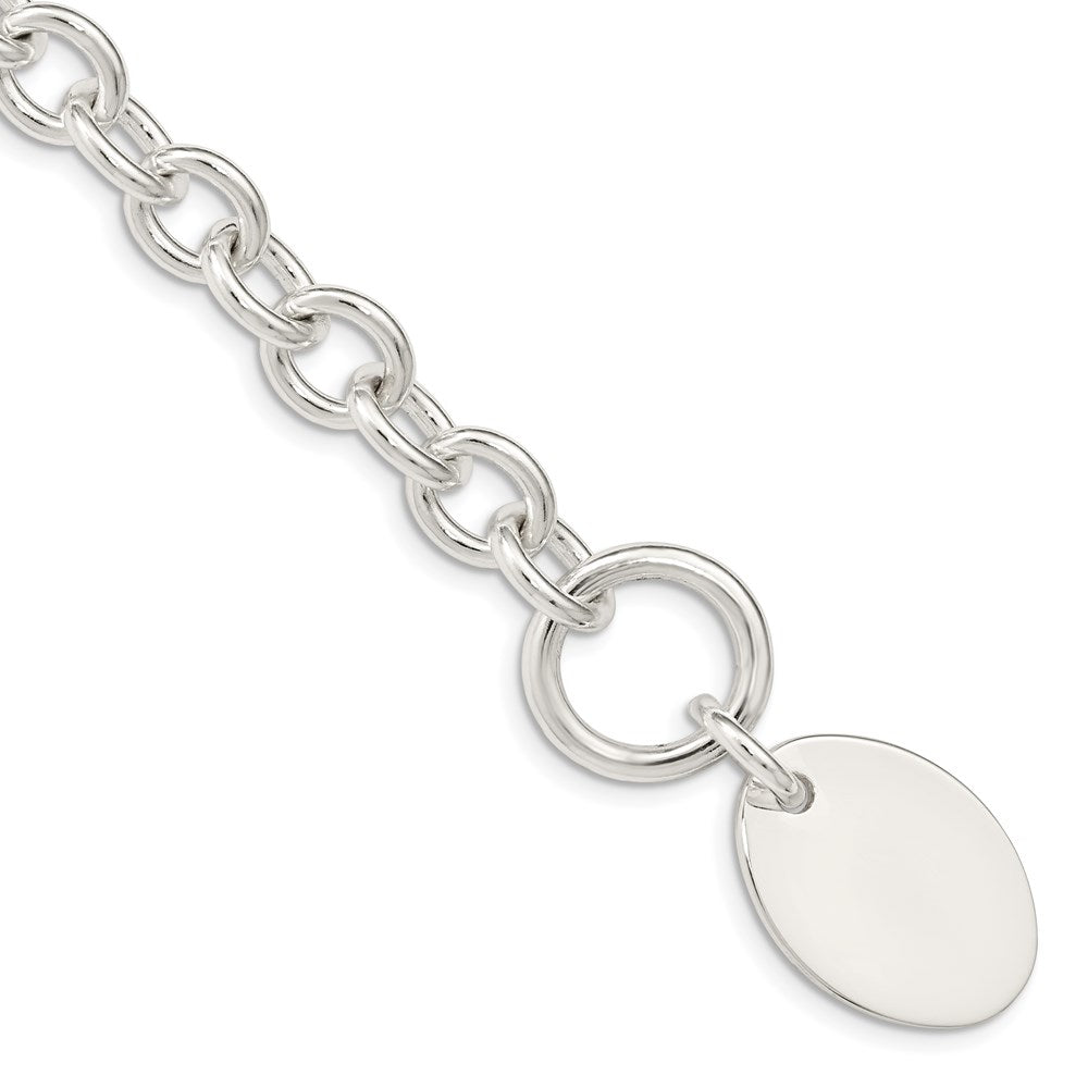 Sterling Silver Engravable 25x Oval Disc Fancy Cable Link Toggle Bracelet