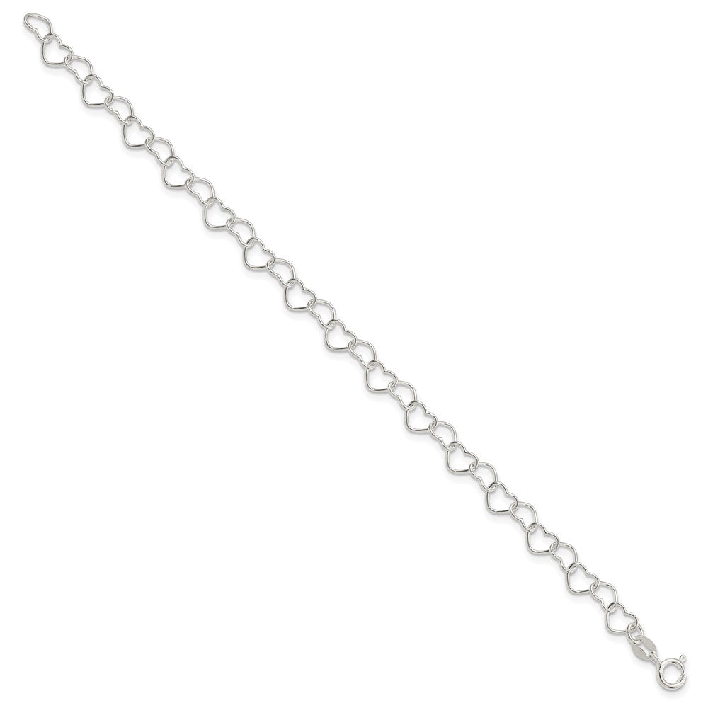 Sterling Silver Polished Fancy Heart Link Bracelet