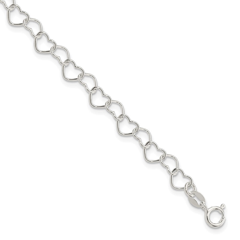 Sterling Silver Polished Fancy Heart Link Bracelet