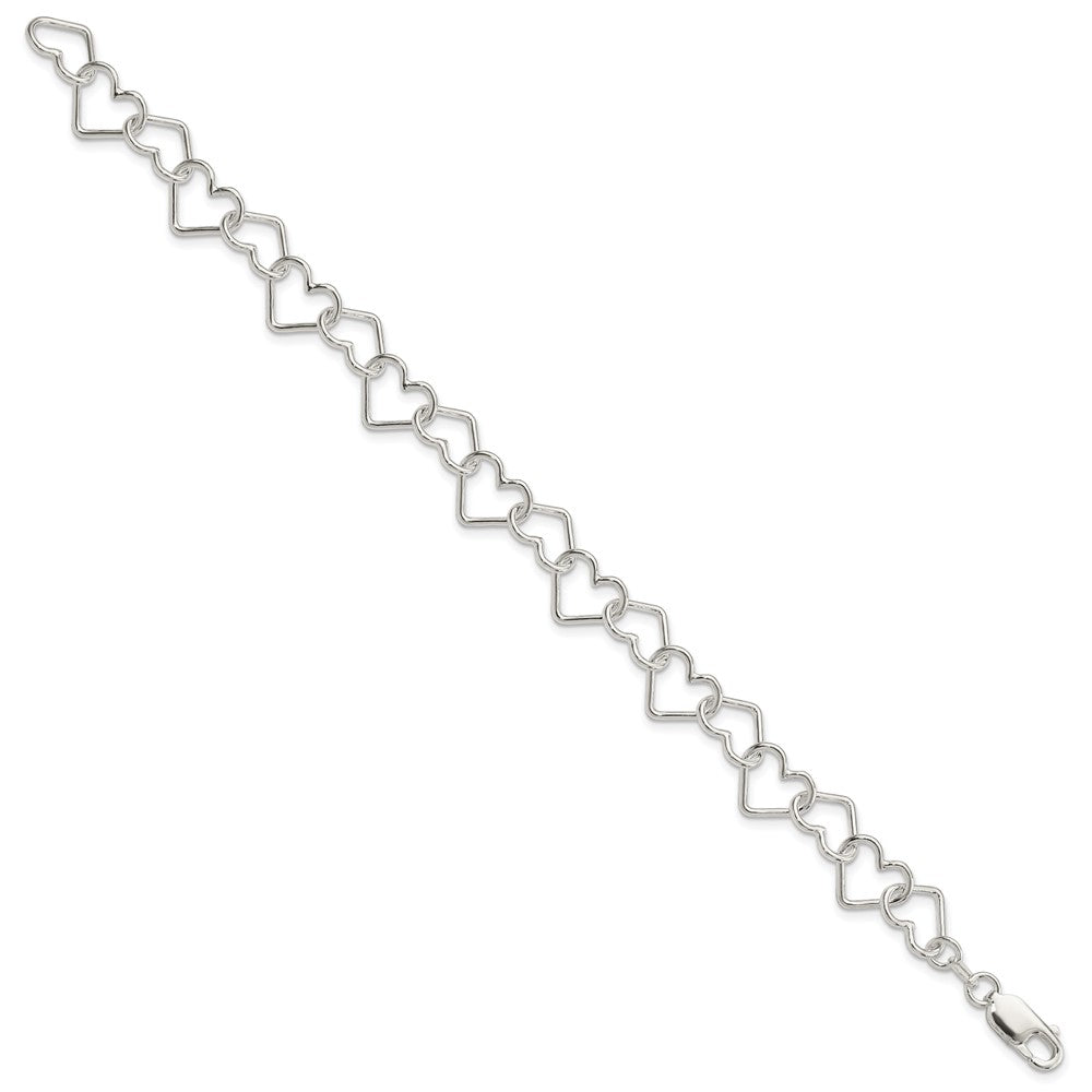 Sterling Silver Polished Fancy Heart Link Bracelet