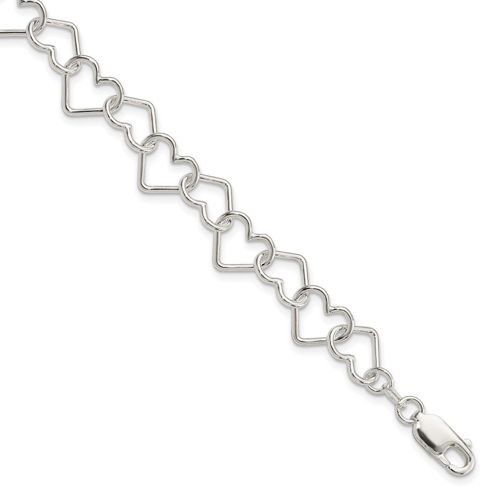 Sterling Silver Polished Fancy Heart Link Bracelet