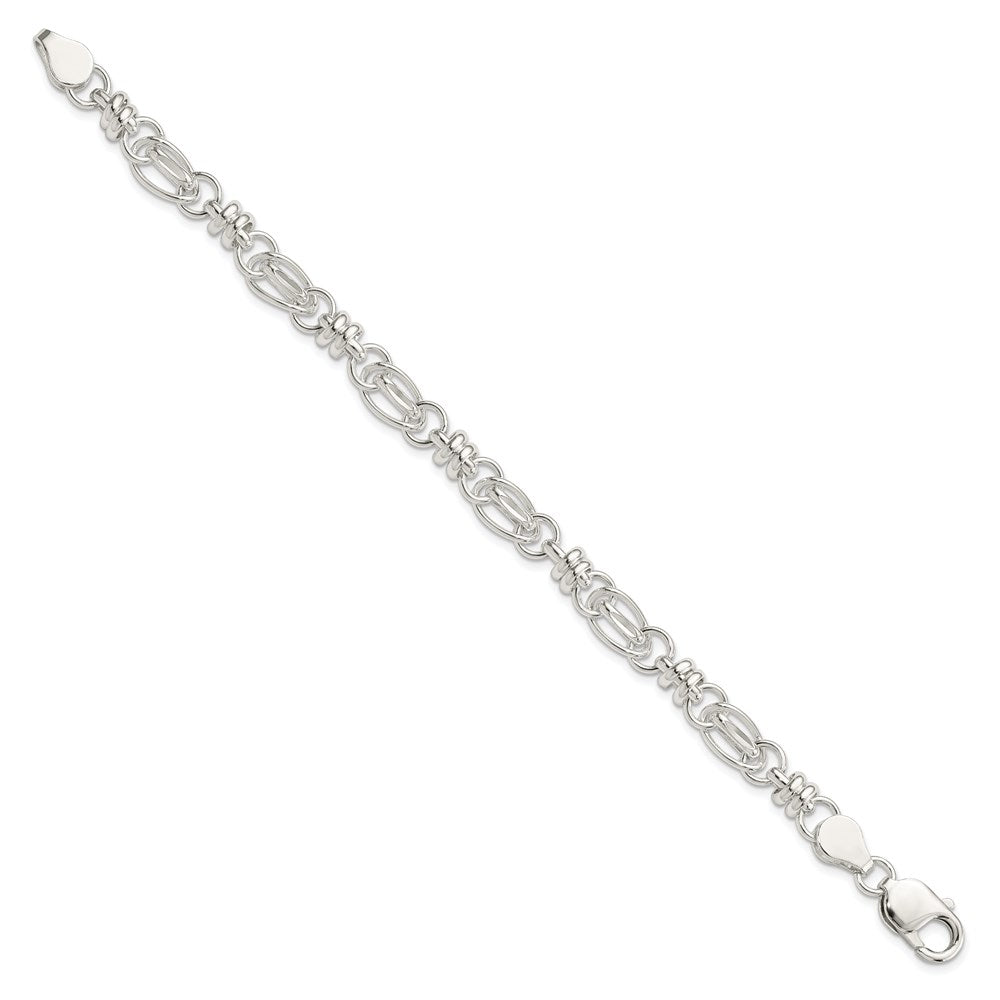 Sterling Silver Polished Diamond-cut Fancy Link Bracelet