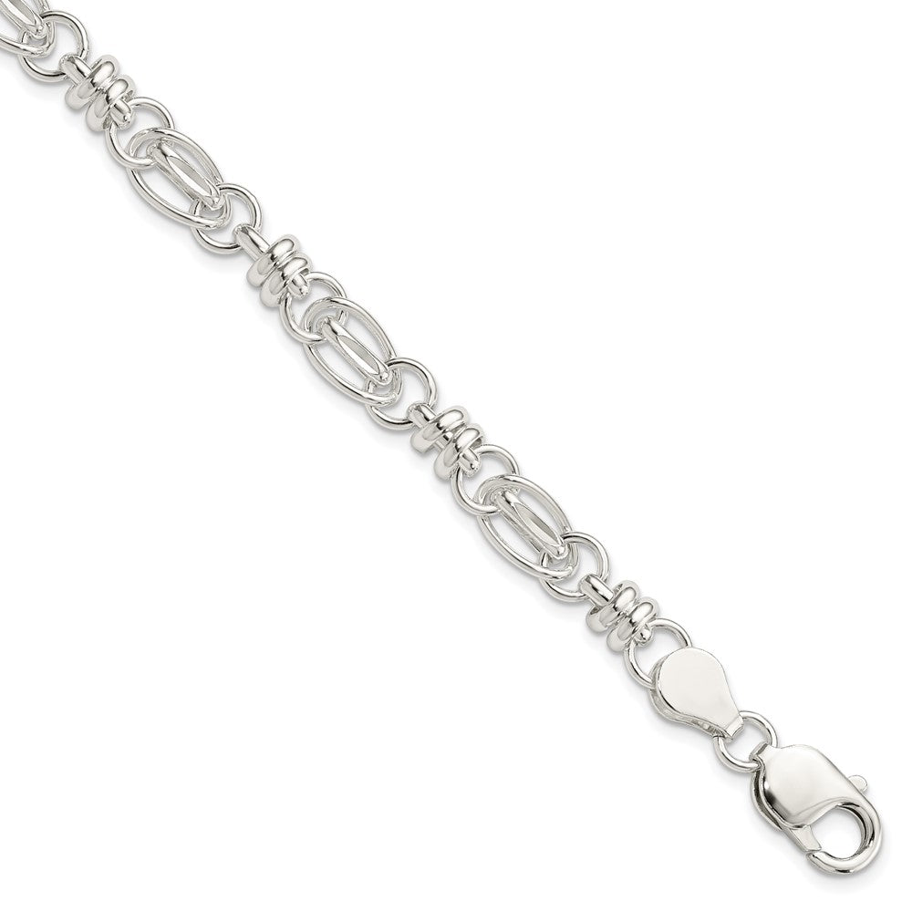 Sterling Silver Polished Diamond-cut Fancy Link Bracelet