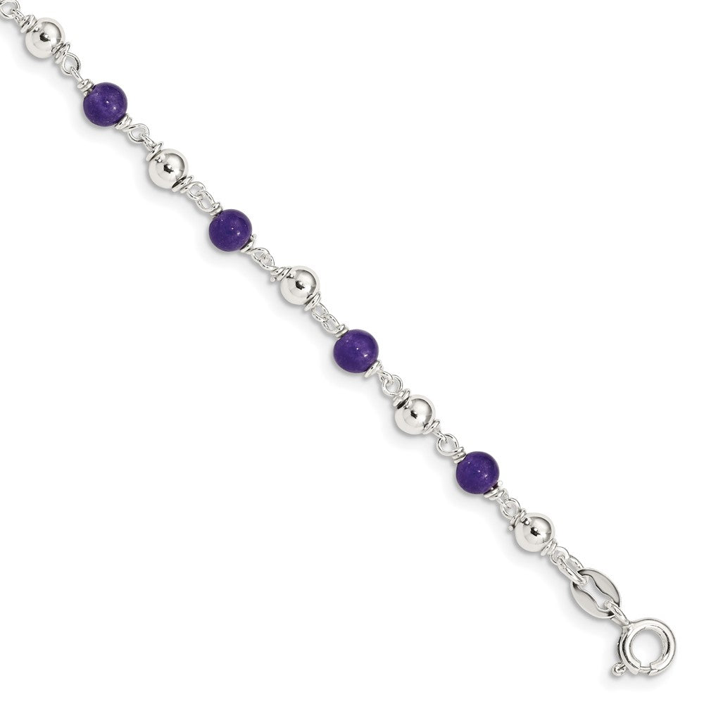 Sterling Silver Polished Amethyst Beaded Bracelet