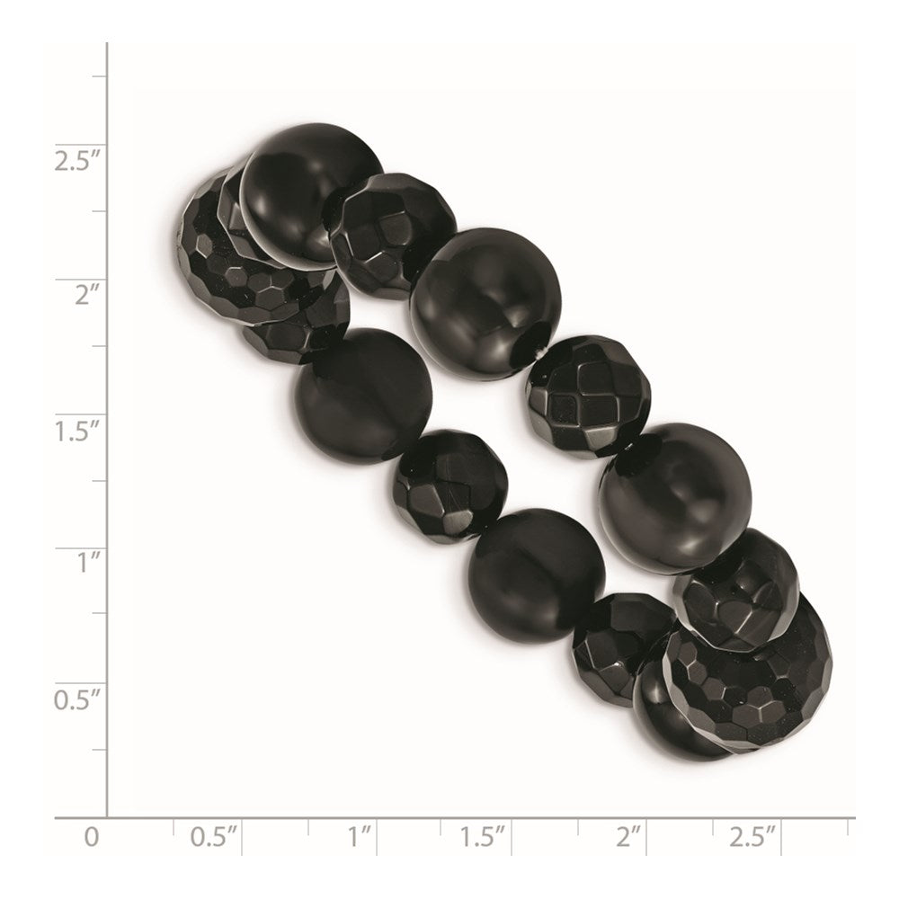 Black Agate and 14- Faceted Onyx Stretch Bracelet