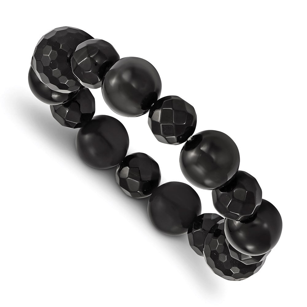 13mm Black Agate and 14-16mm Faceted Onyx Stretch Bracelet