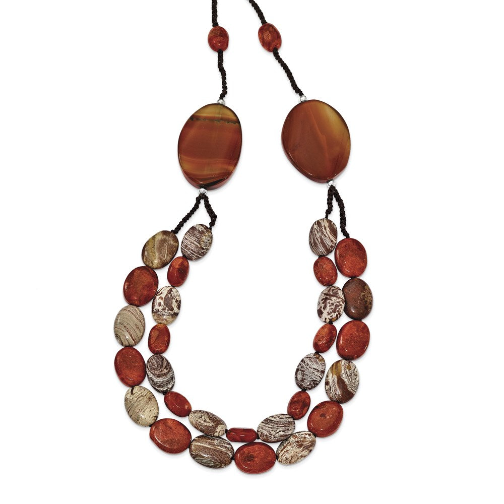 Sterling Silver Carnelian/Reconstituted Coral/Red Zebra Jasper 2-Strand Necklace