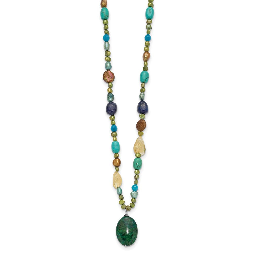 Sterling Silver Citrine/Lapis/Agate/Dyed Howlite/Freshwater Cultured Pearl/Jade/Chrysocolla Necklace