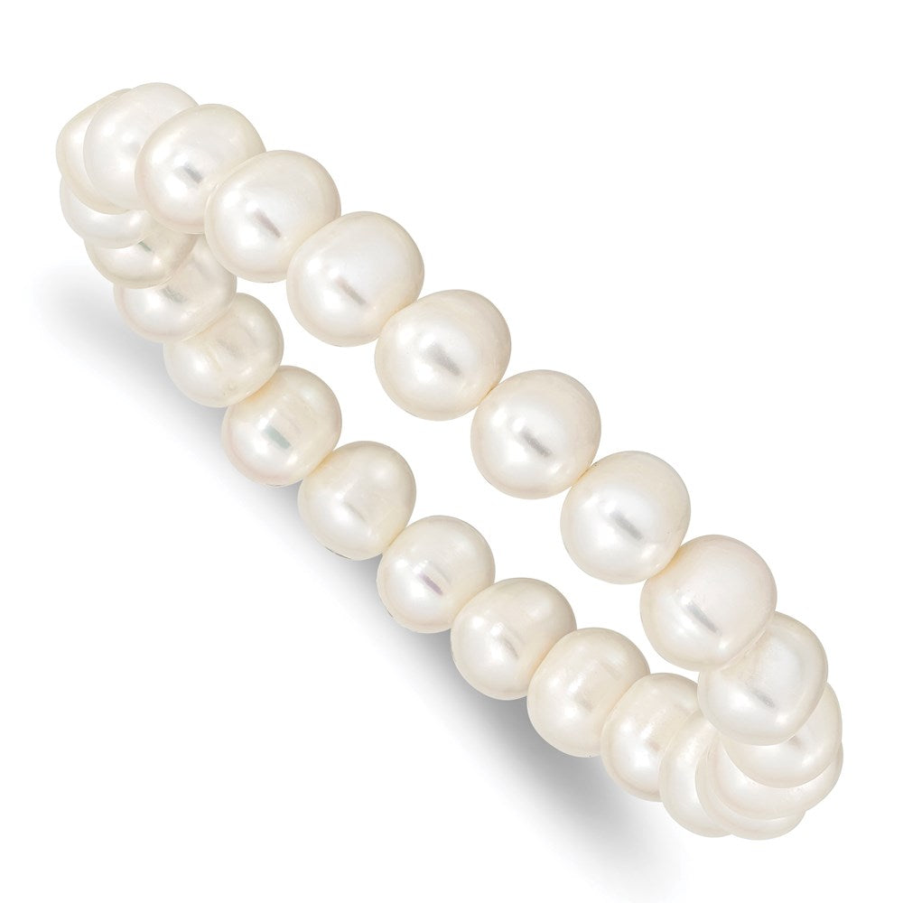 8- White Near-round Freshwater Cultured Pearl Stretch Bracelet