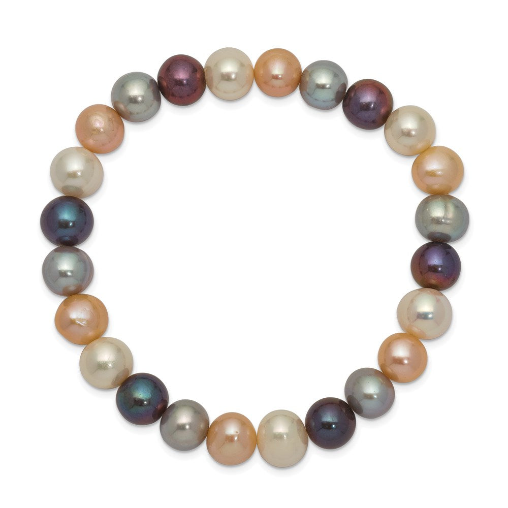 8- White/Grey/Peach/Black Near-Round Freshwater Cultured Pearl Stretch Bracelet