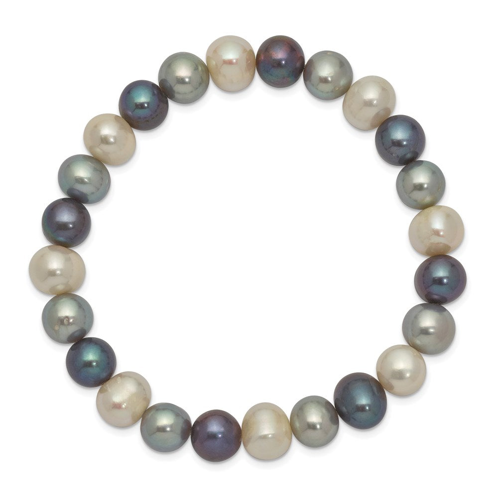 8- White/Grey/Black Near-Round Freshwater Cultured Pearl Stretch Bracelet