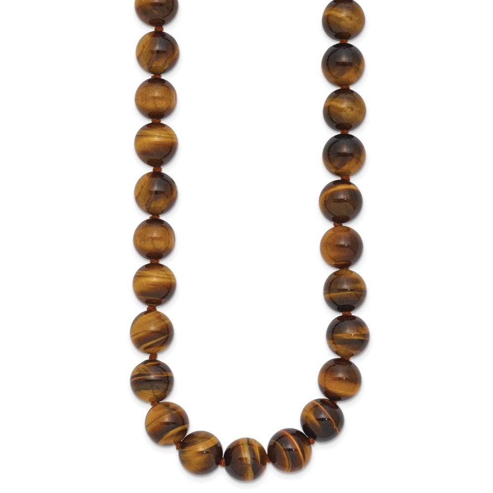 10- Smooth Beaded Tiger Eye Necklace with Sterling Silver Rhodium-plated Clasp
