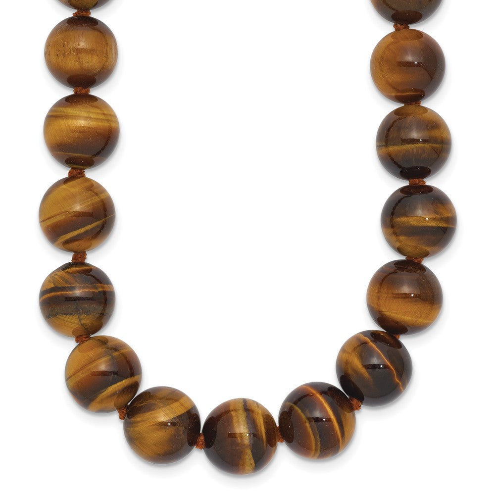 10- Smooth Beaded Tiger Eye Necklace with Sterling Silver Rhodium-plated Clasp