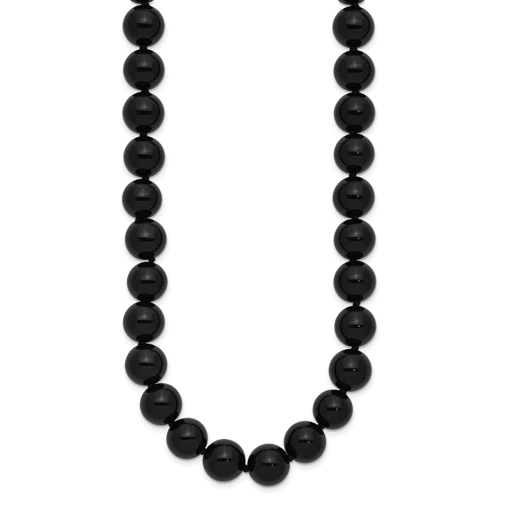 10- Smooth Beaded Black Agate Necklace w/Sterling S.RH Clasp