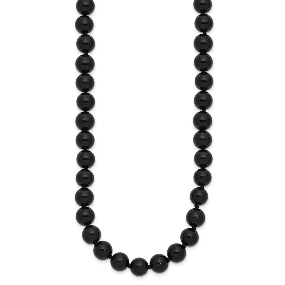 8- Smooth Beaded Black Agate Necklace w/Sterling S.RH Clasp