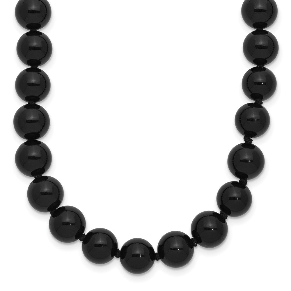 8- Smooth Beaded Black Agate Necklace w/Sterling S.RH Clasp