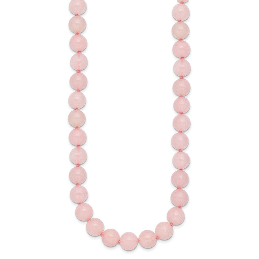 8- Smooth Beaded Rose Quartz Necklace with Sterling Silver Rhodium-plated Clasp