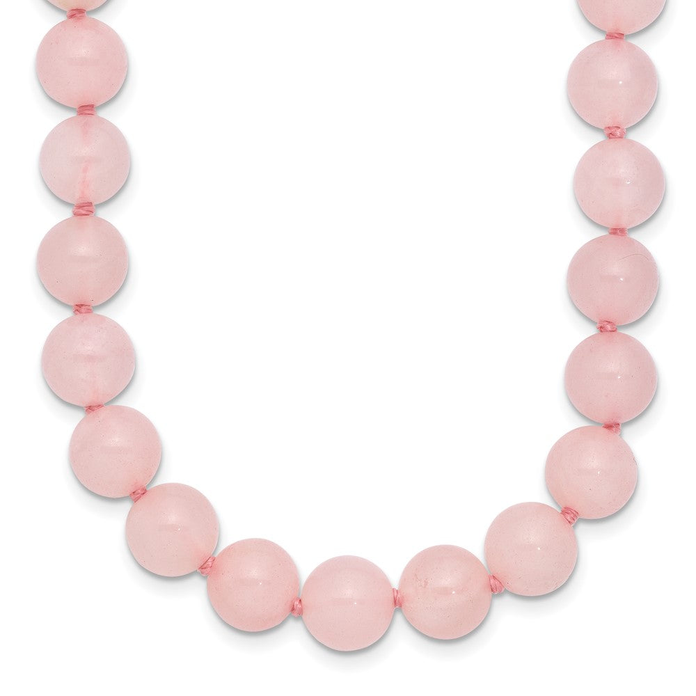 8- Smooth Beaded Rose Quartz Necklace with Sterling Silver Rhodium-plated Clasp