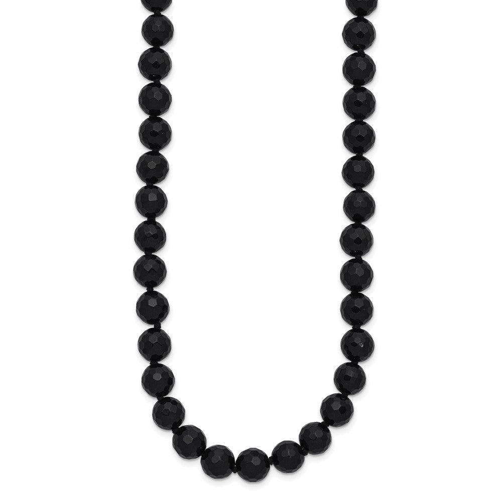 Sterling Silver Rhod-pltd 8- Faceted Black Agate Necklace