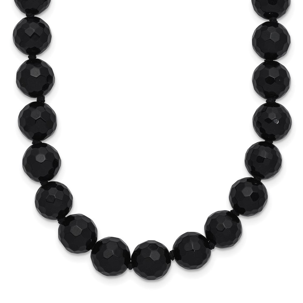 Sterling Silver Rhod-pltd 8- Faceted Black Agate Necklace