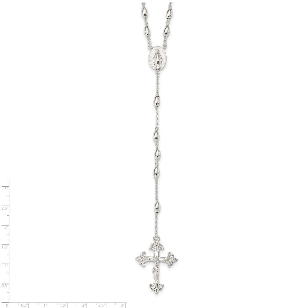 Sterling Silver Polished Beaded Rosary Necklace