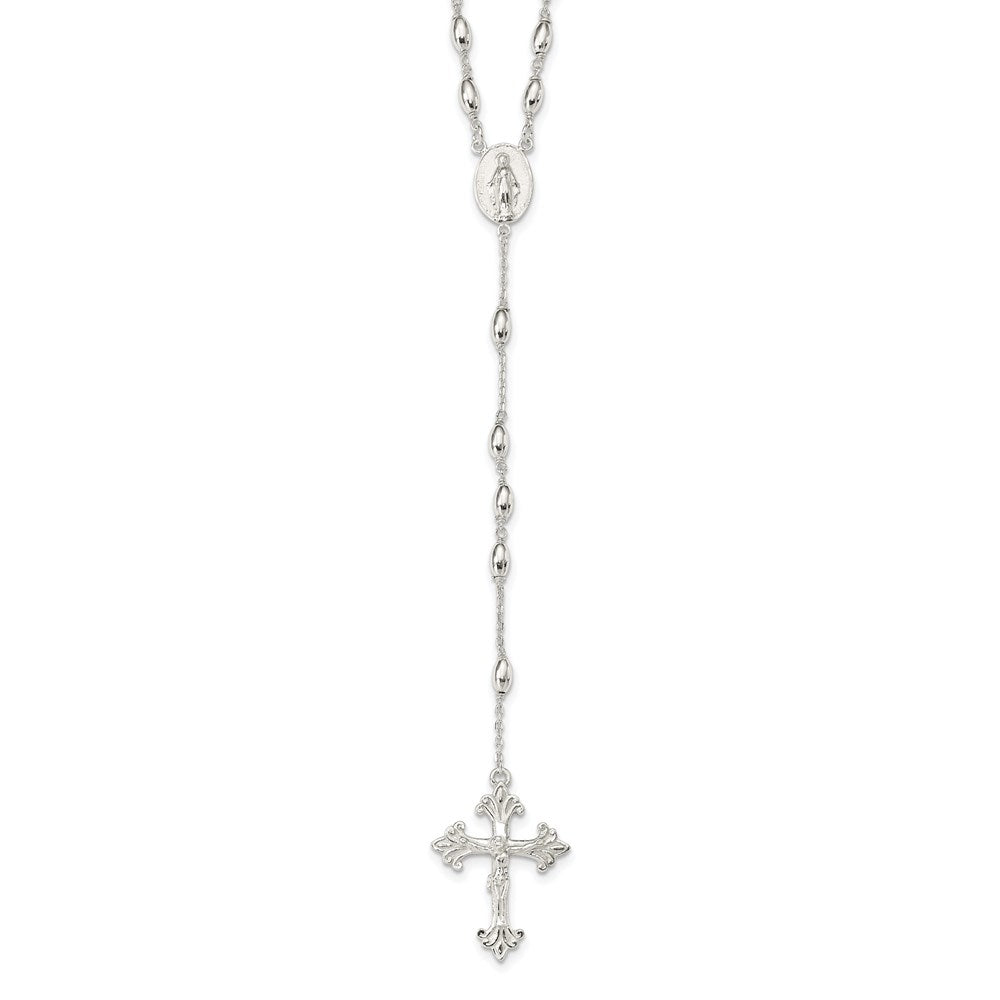 Sterling Silver Polished Beaded Rosary Necklace