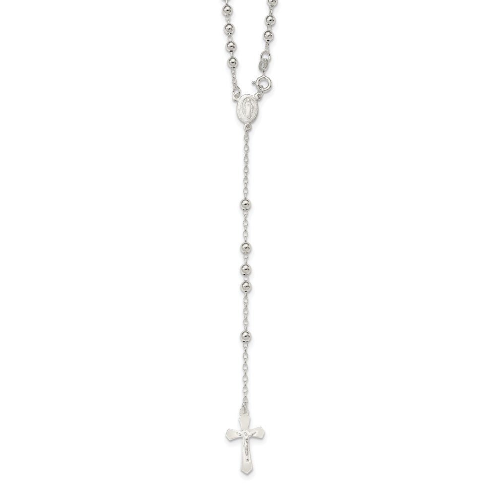 Sterling Silver Polished Bead Rosary Necklace