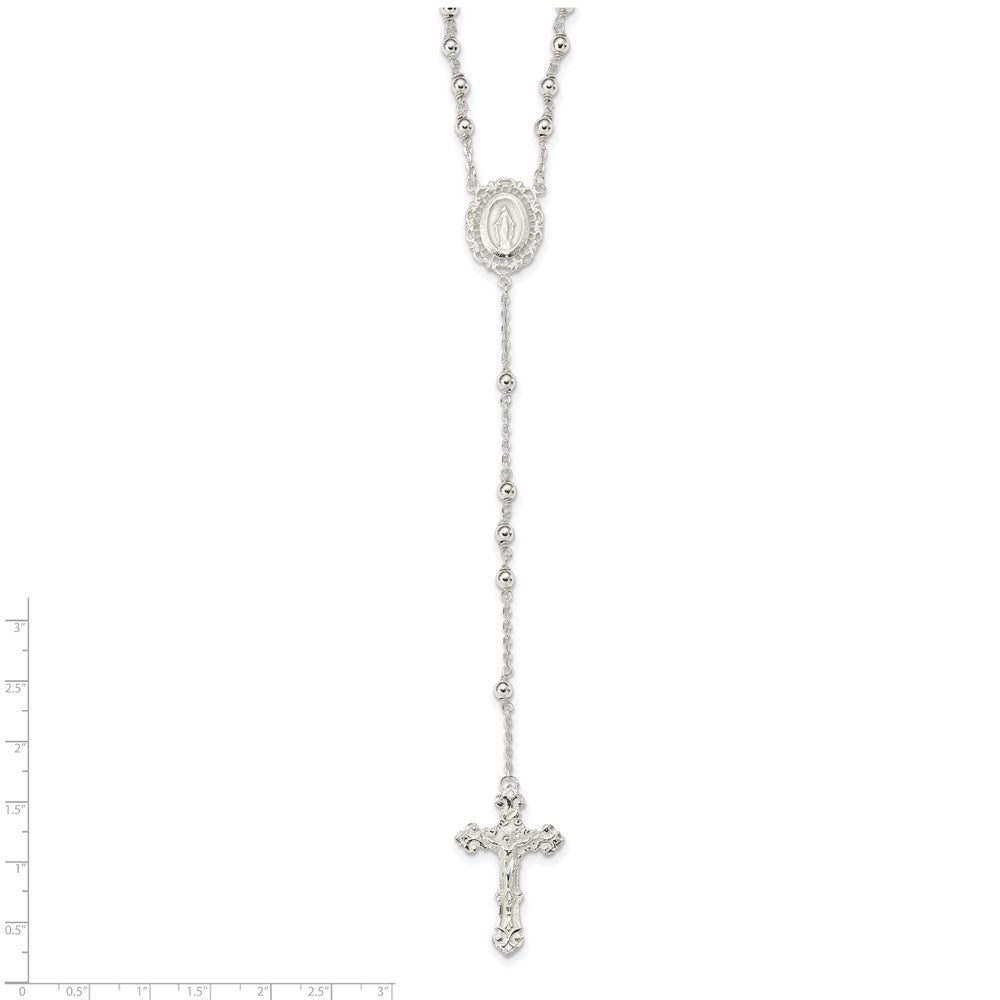 Sterling Silver Polished Beaded Rosary Necklace