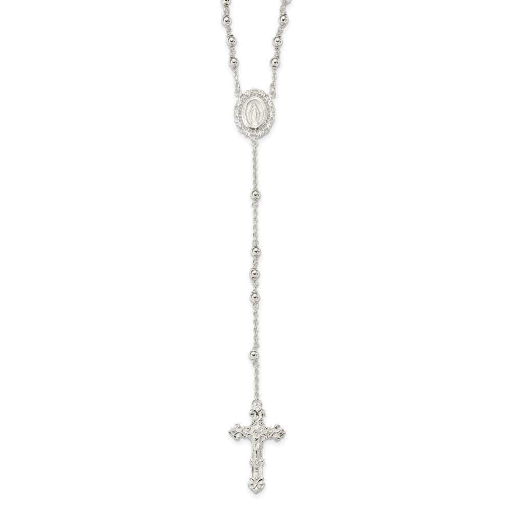 Sterling Silver Polished Beaded Rosary Necklace