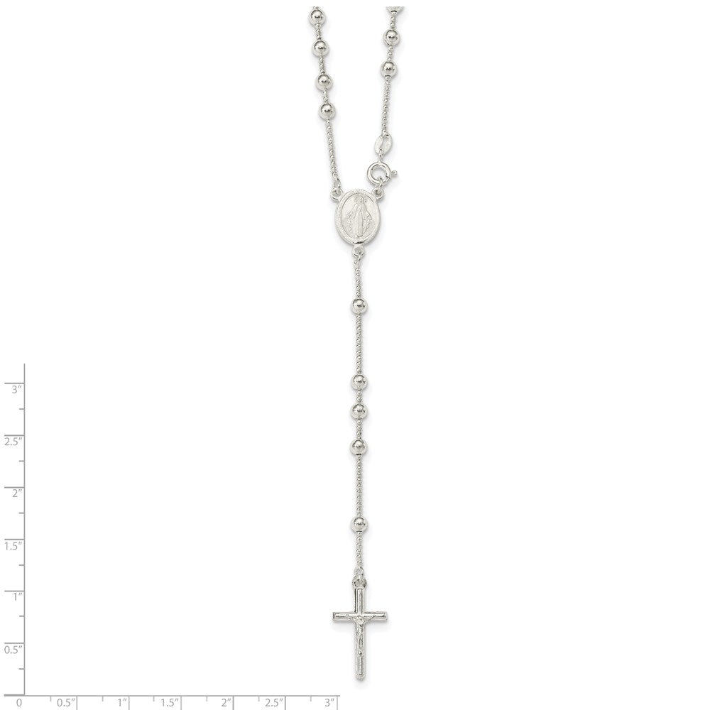 Sterling Silver Polished Bead Rosary Necklace