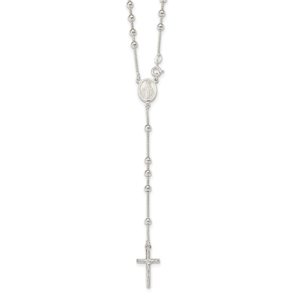 Sterling Silver Polished Beaded Rosary Necklace