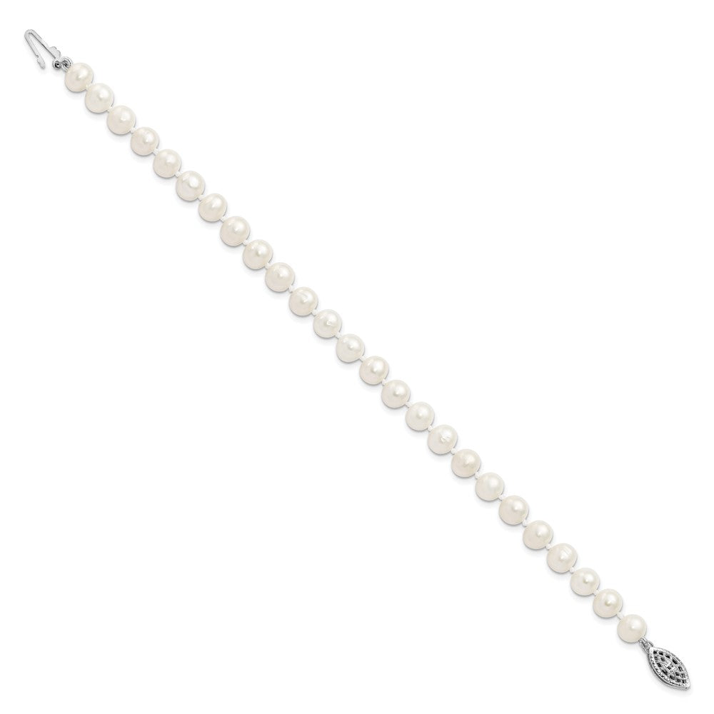 Sterling Silver Rhodium-plated 6- White Near-Round Freshwater Cultured Pearl Bracelet