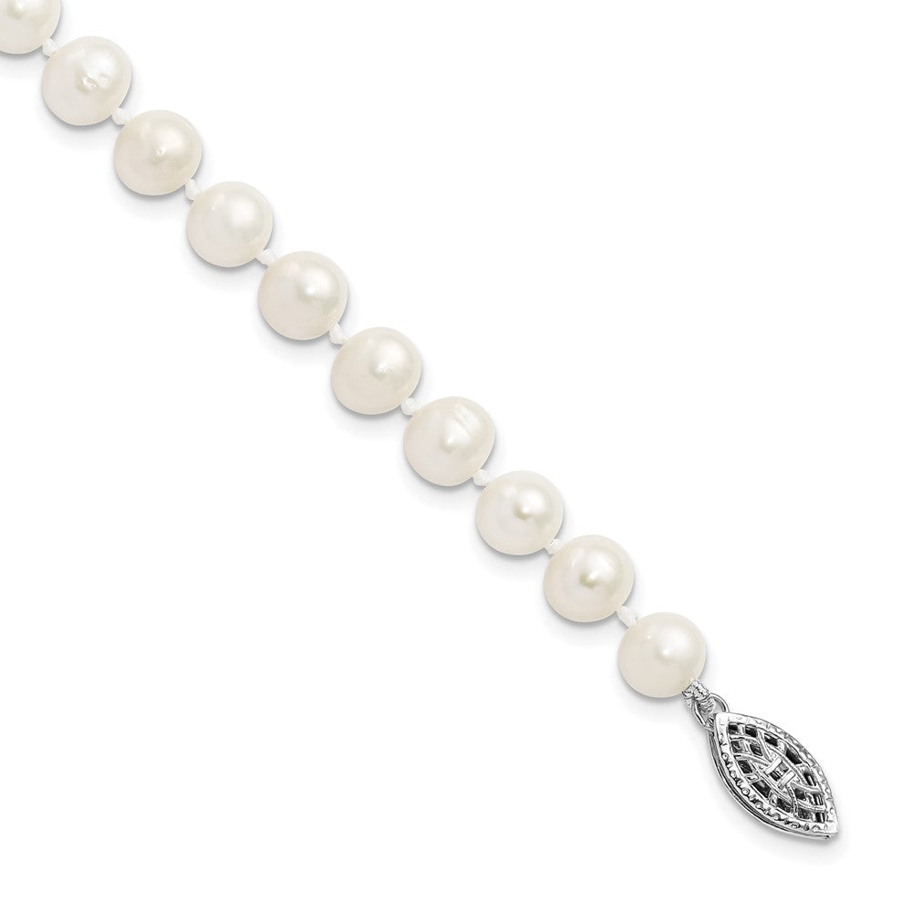 Sterling Silver Rhodium-plated 6- White Near-Round Freshwater Cultured Pearl Bracelet