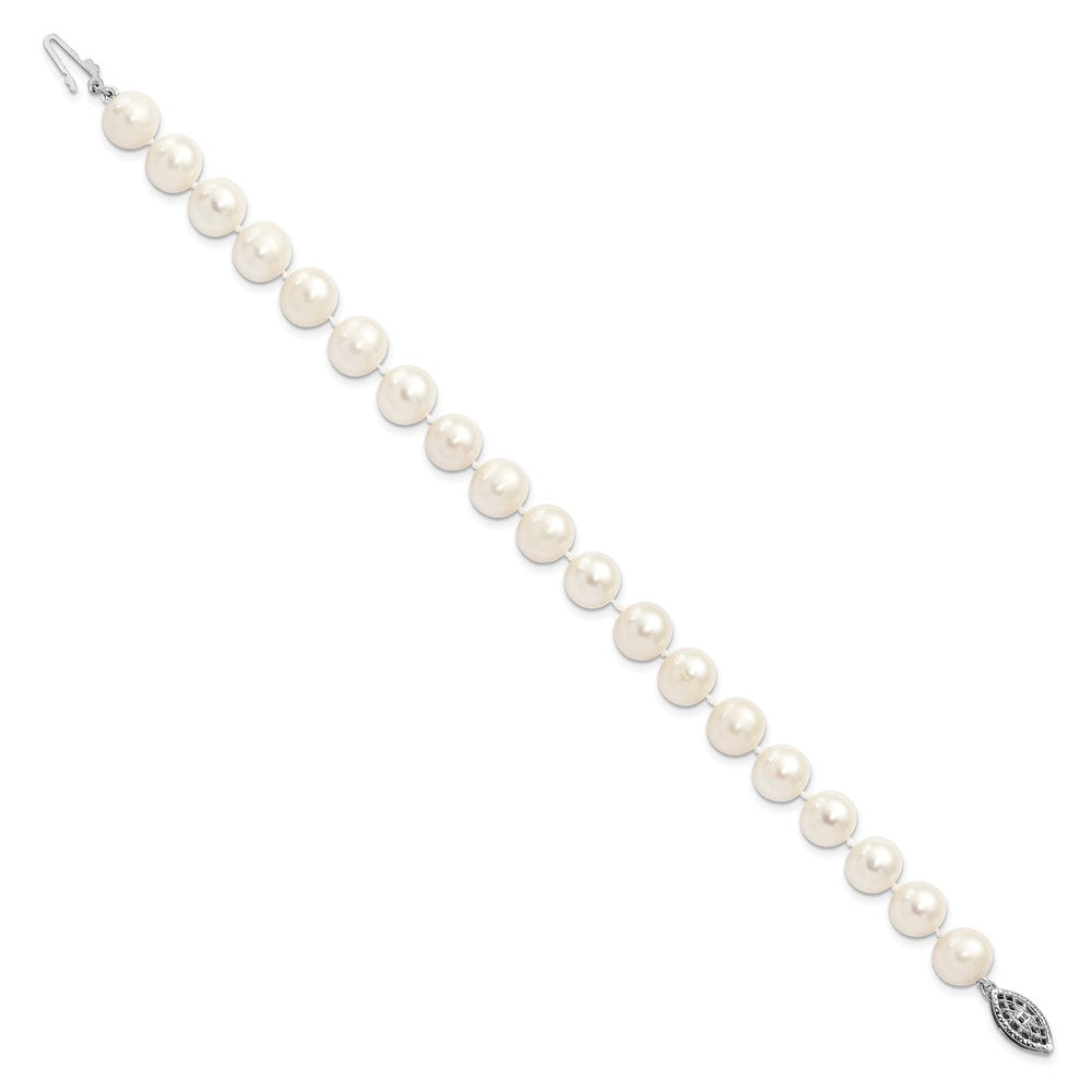 Sterling Silver Rhodium-plated 8- White Near-Round Freshwater Cultured Pearl Bracelet