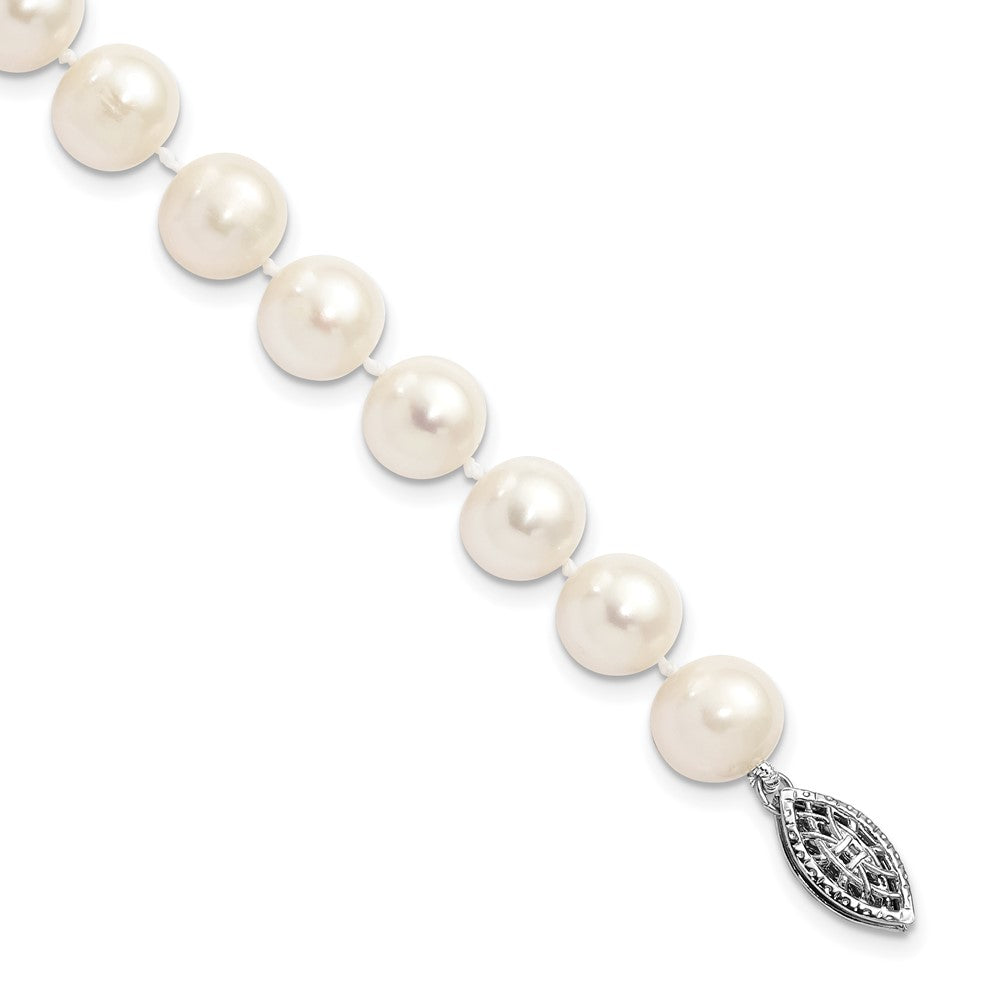 Sterling Silver Rhodium-plated 8- White Near-Round Freshwater Cultured Pearl Bracelet